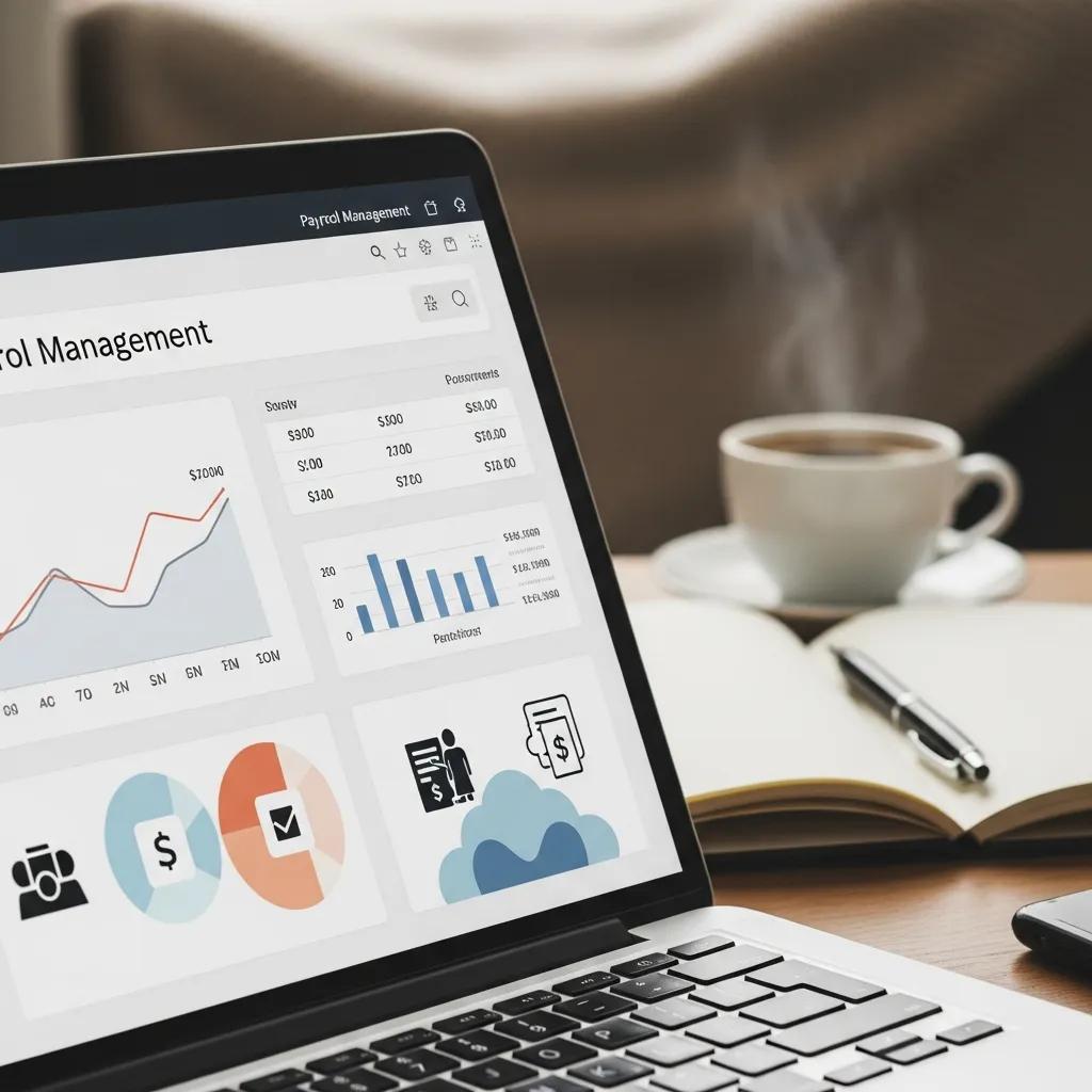Close-up of a laptop screen showing payroll management software, illustrating the efficiency of umbrella companies